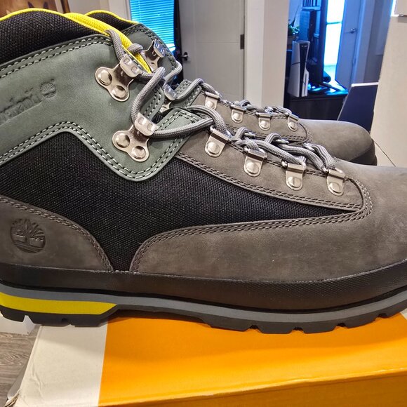 Timberland Euro Hiker Mid Men's Winter Boots Grey / Black / Yellow Size 12 NEW - Picture 6 of 15